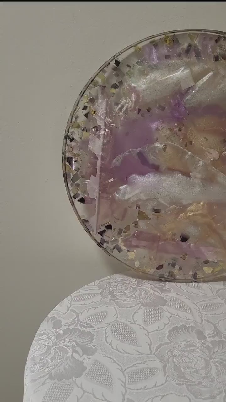 3D Resin Tray, Metallic White Gold Purple, Crystal Home Decor